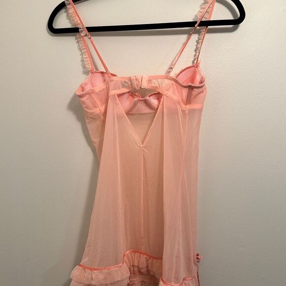 Fredrick’s Of Hollywood Ruffled Peachy Orange Slip Dress - Picture 7 of 7